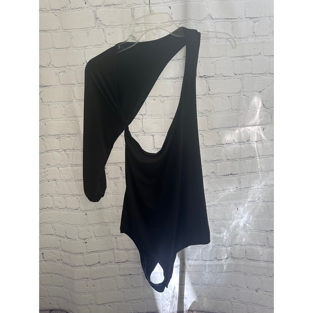 Fashion Nova One Shoulder‎ Bodysuit Cutout Long Sleeve Top Black 1X